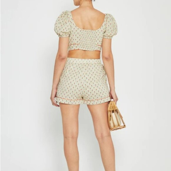 Revolve Kourt Fefe Floral 100% Cotton Set Crop Top and Shorts w Pockets Size S - Picture 3 of 14